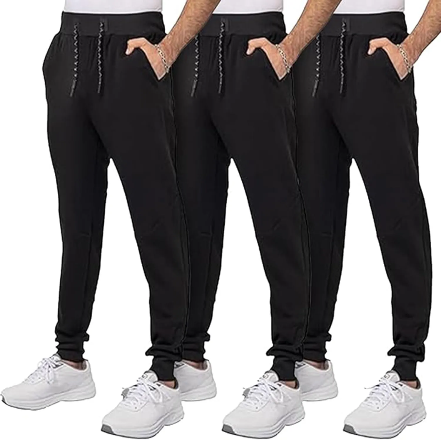 3 Pack Fleece Joggers for Men - Workout Mens Sweatpants with Zipper Pockets & Drawstring - Active Sweat Pants