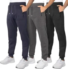 3 Pack Fleece Joggers for Men - Workout Mens Sweatpants with Zipper Pockets & Drawstring - Active Sweat Pants
