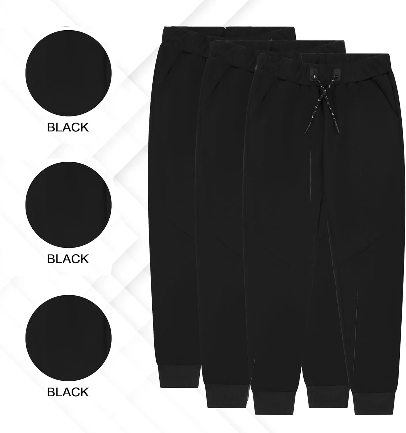 3 Pack Fleece Joggers for Men - Workout Mens Sweatpants with Zipper Pockets & Drawstring - Active Sweat Pants