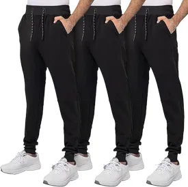 3 Pack Fleece Joggers for Men - Workout Mens Sweatpants with Zipper Pockets & Drawstring - Active Sweat Pants