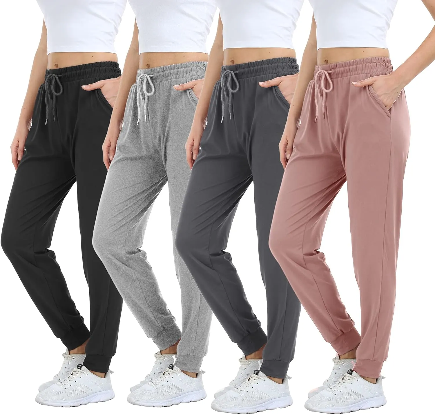 4 Pack Women's Lightweight Sweatpants with Pockets for Running Yoga Workout