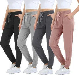 4 Pack Women's Lightweight Sweatpants with Pockets for Running Yoga Workout