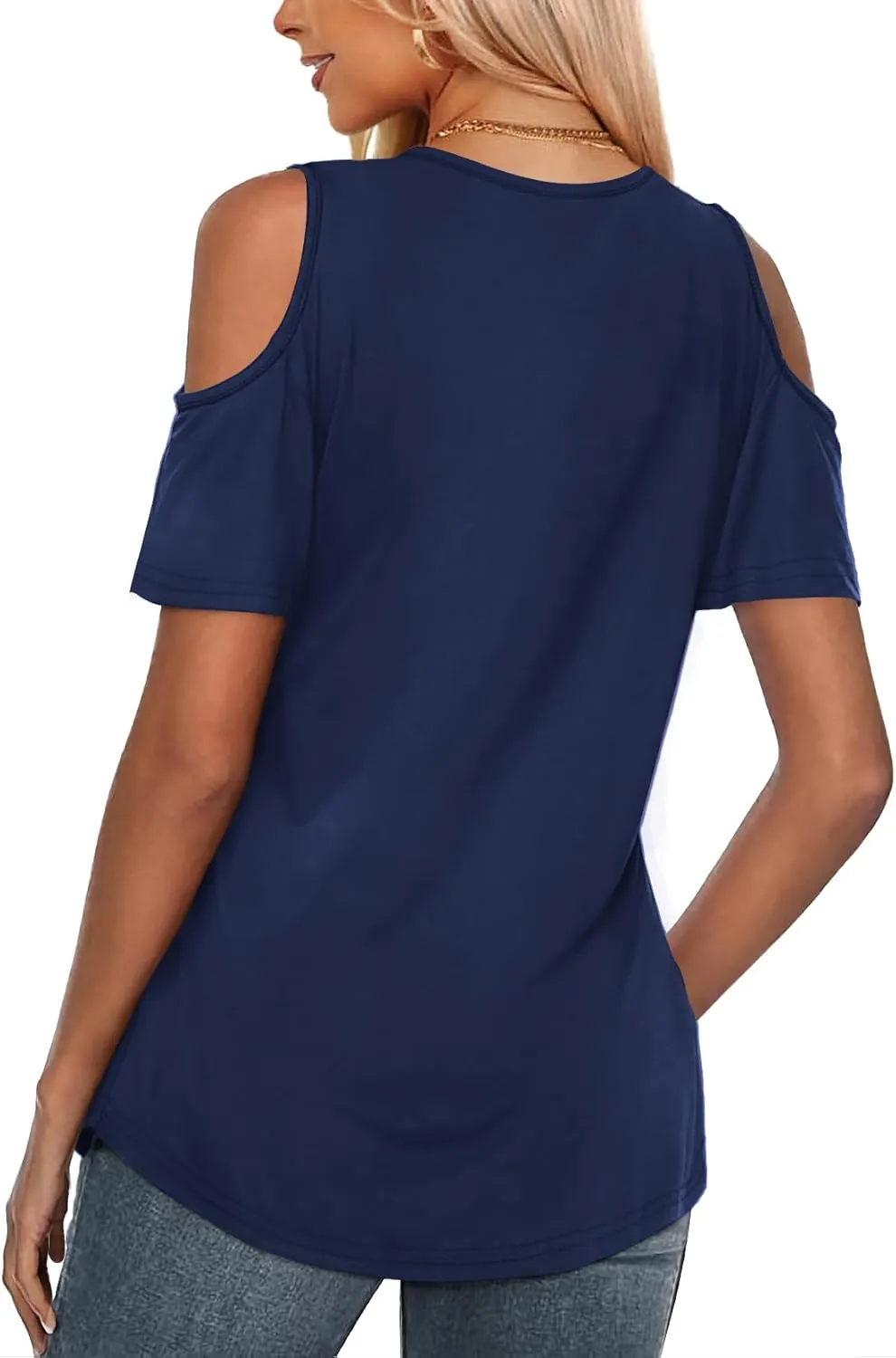 Amoretu Women's Short Sleeve Shirts Cold Shoulder Tops V Neck Blouse Tunic Shirts