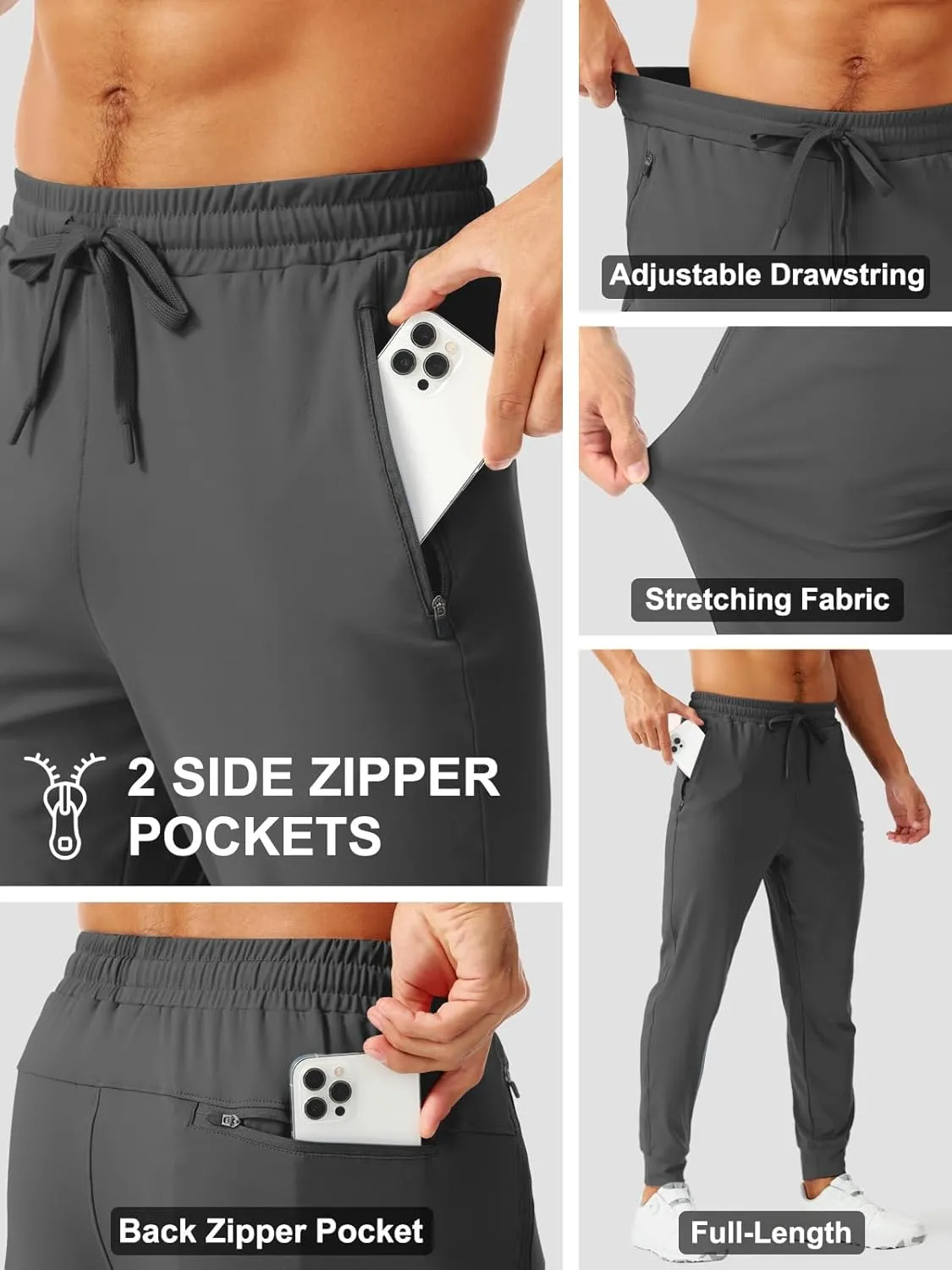 Aolesy Men's Joggers Sweatpants with Zipper Pockets Lightweight Stretch Gym Workout Pants for Running, Athletic