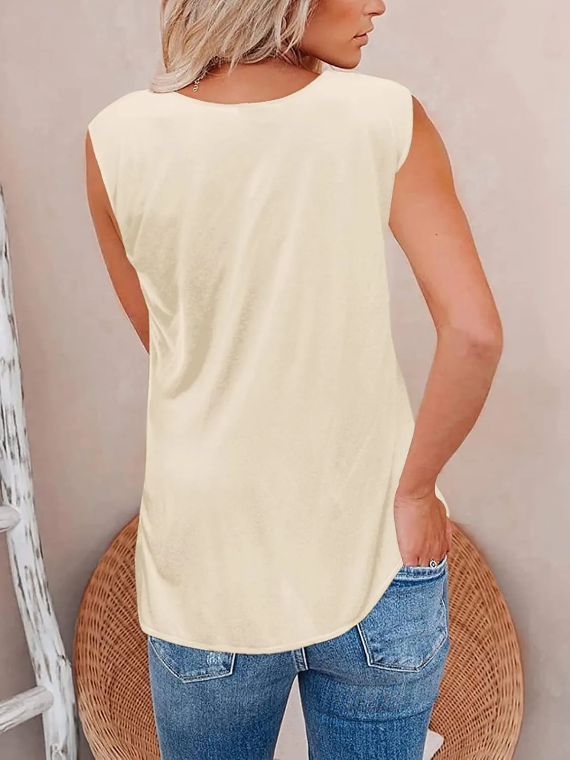 Aoysky Womens Tank Tops Crew Neck Solid Color Casual Loose Fit Summer Sleeveless Basic Tee Shirts Blouse