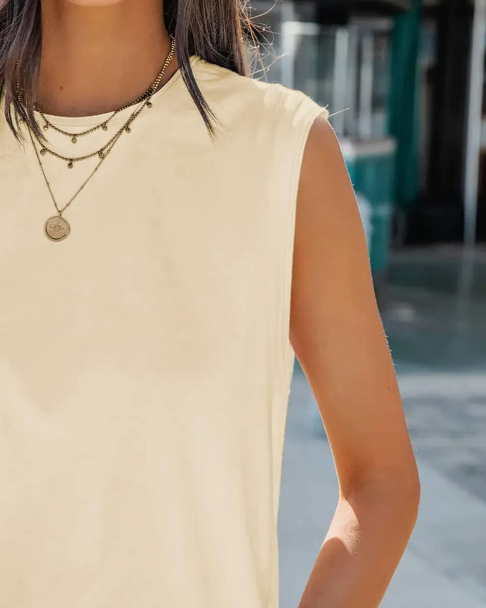 Aoysky Womens Tank Tops Crew Neck Solid Color Casual Loose Fit Summer Sleeveless Basic Tee Shirts Blouse