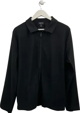 boohooMan Black Heavy Pleated Zip Through Overshirt UK L