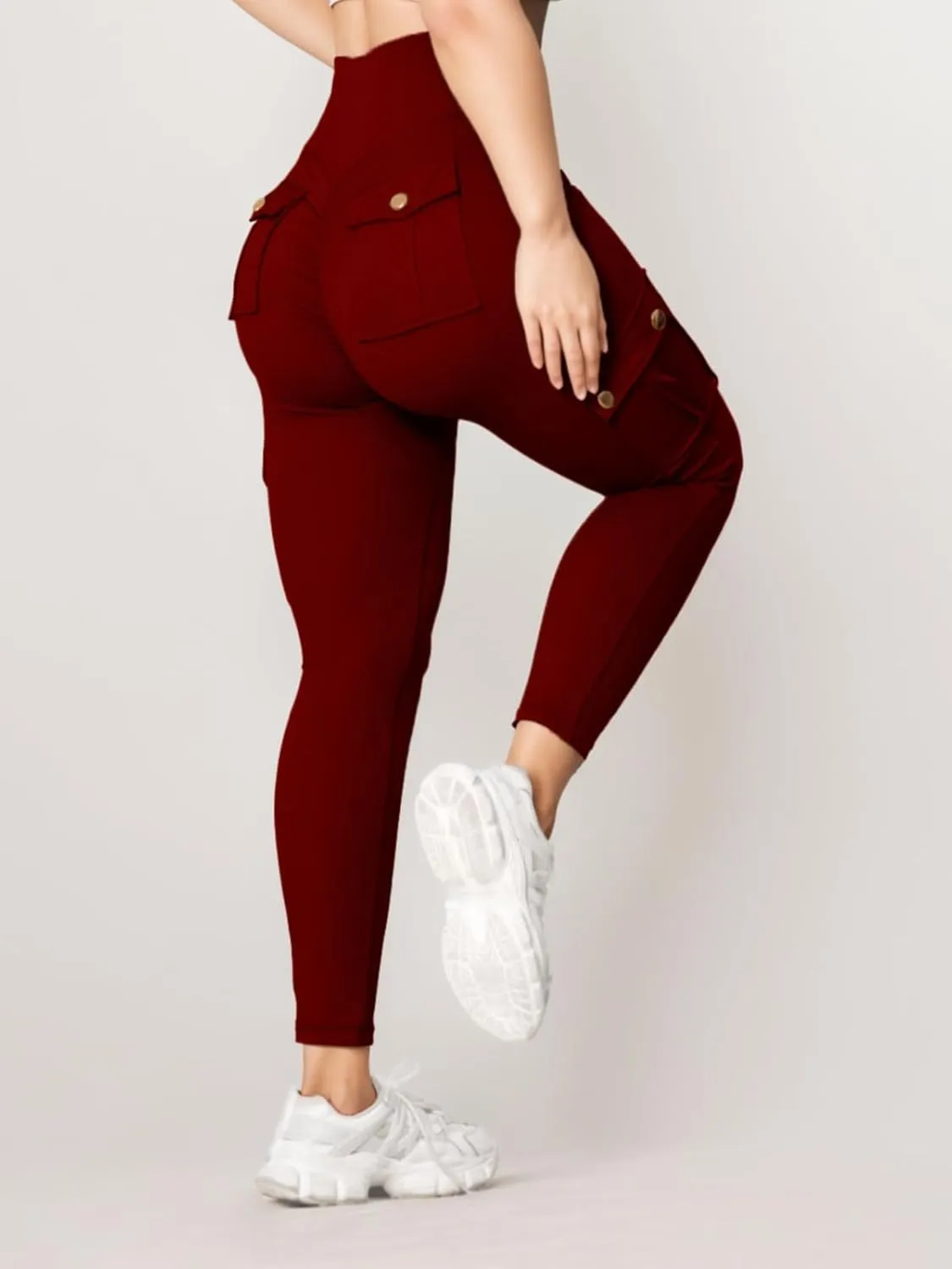 Butt Lifting Leggings with Flap Pockets for Women Stretch Cargo Leggings High Waist Tummy Control Workout Running Pants