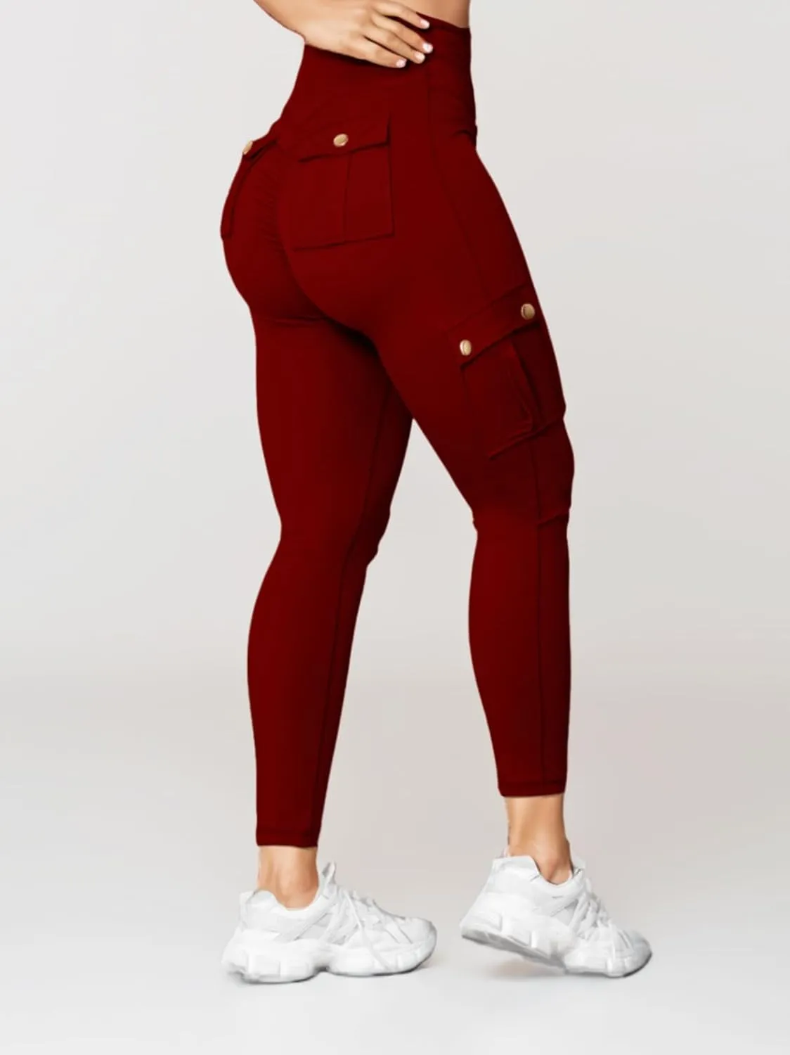 Butt Lifting Leggings with Flap Pockets for Women Stretch Cargo Leggings High Waist Tummy Control Workout Running Pants