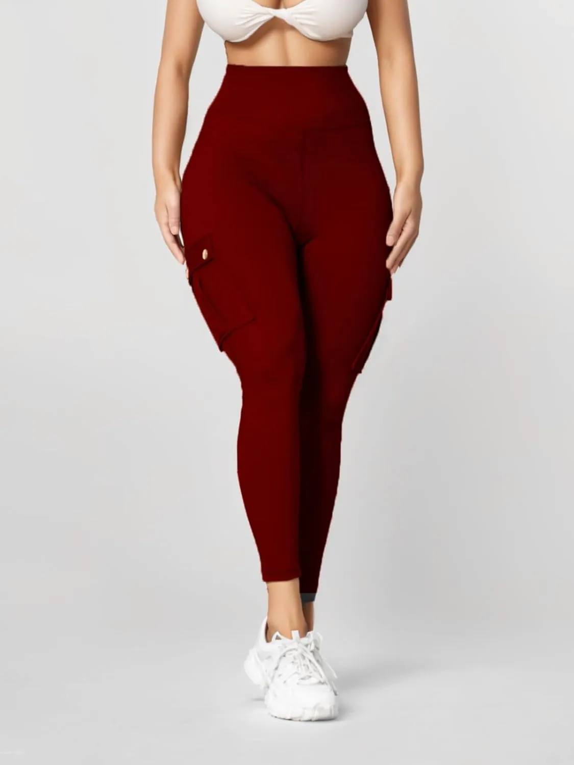 Butt Lifting Leggings with Flap Pockets for Women Stretch Cargo Leggings High Waist Tummy Control Workout Running Pants