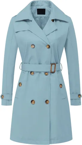 Chrisuno Women's Double Breasted Long Trench Coats Mid-Length Belted Overcoat Dress Jacket with Detachable Hood
