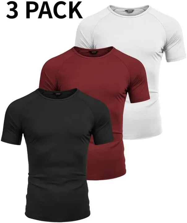 COOFANDY Men's 3 Pack Workout T Shirts Short Sleeve Gym Bodybuilding Muscle Shirt Base Layer Fitness Tee Tops