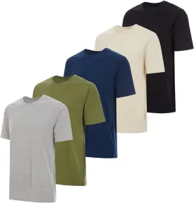 Essential Elements 5 Pack: Men's Crew Neck 100% Pure Cotton Breathable Short Sleeve T-Shirt