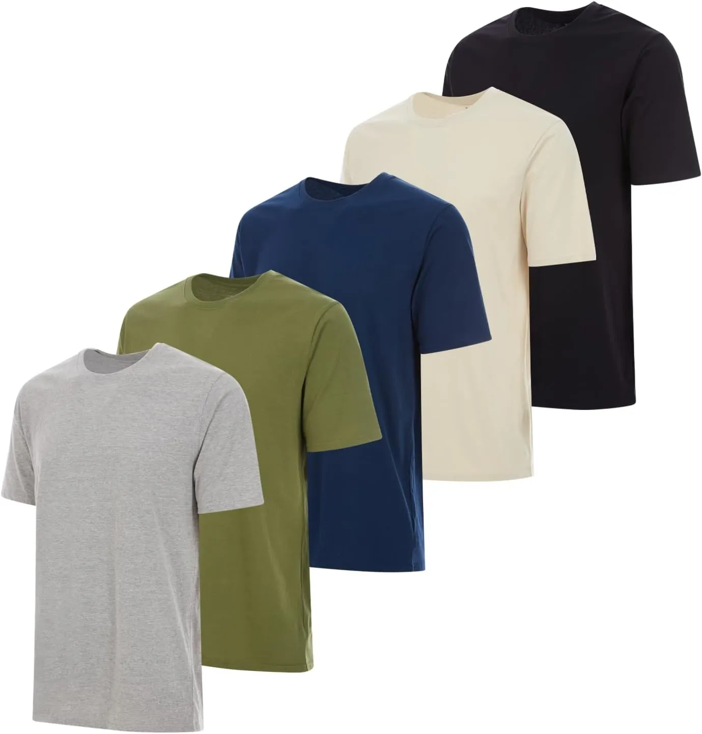 Essential Elements 5 Pack: Men's Crew Neck 100% Pure Cotton Breathable Short Sleeve T-Shirt