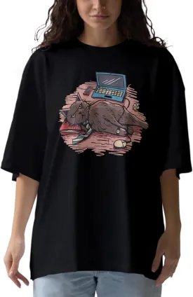Lazy cat Anime Oversized T-Shirts for Women, 100% Cotton T-Shirts, Perfect for Casual Wear & Gifting | WB.6.55
