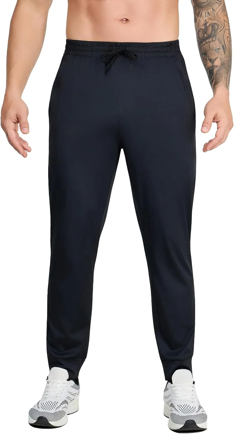 Men's Athletic Jogger Pants with Zip Pockets, Quick Dry Running Sweatpants, Drawstring Waist