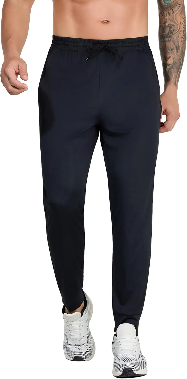 Men's Athletic Jogger Pants with Zip Pockets, Quick Dry Running Sweatpants, Drawstring Waist