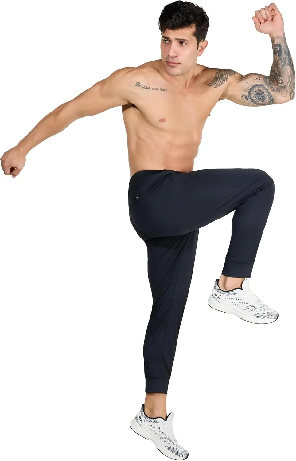 Men's Athletic Jogger Pants with Zip Pockets, Quick Dry Running Sweatpants, Drawstring Waist
