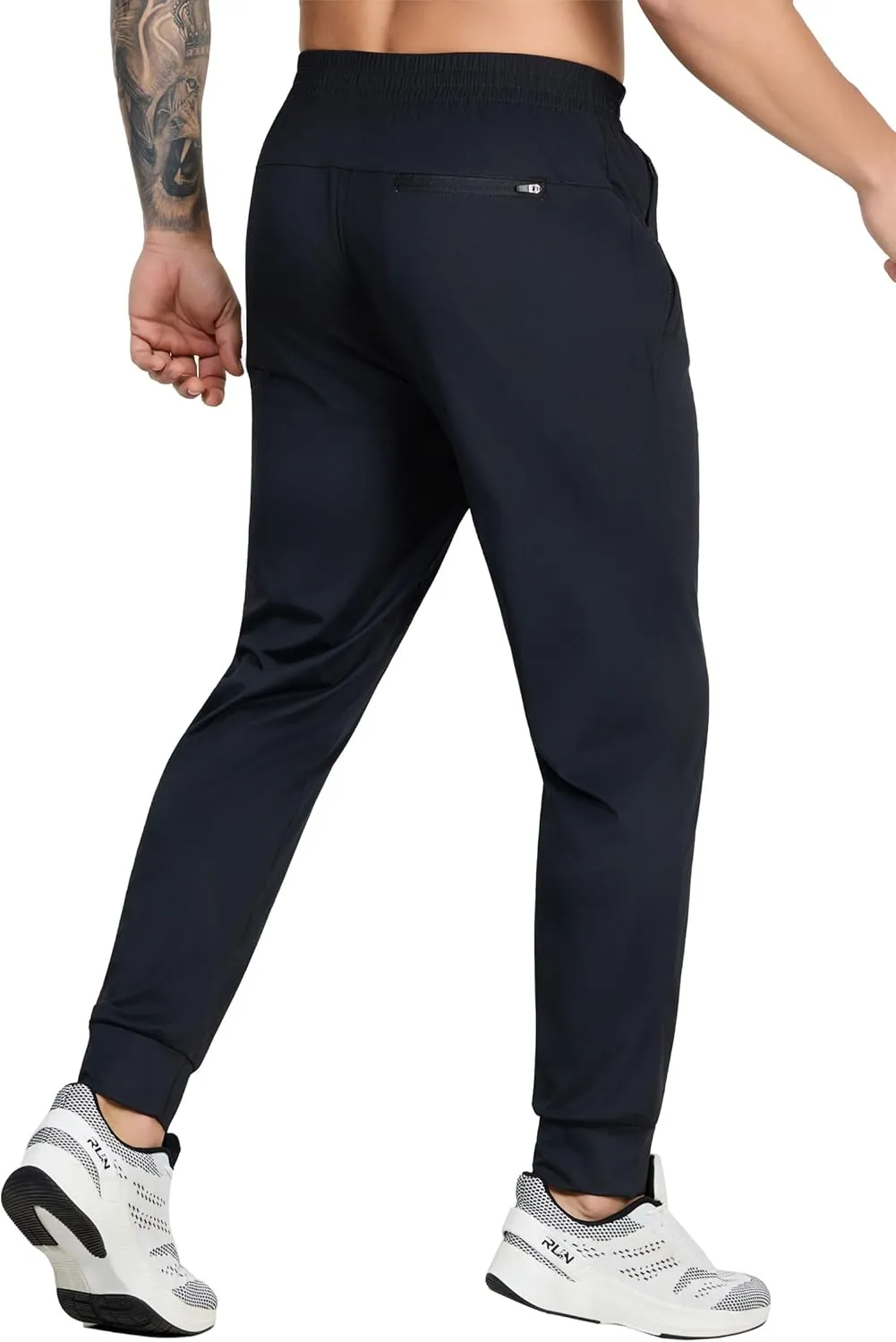 Men's Athletic Jogger Pants with Zip Pockets, Quick Dry Running Sweatpants, Drawstring Waist