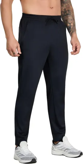 Men's Athletic Jogger Pants with Zip Pockets, Quick Dry Running Sweatpants, Drawstring Waist