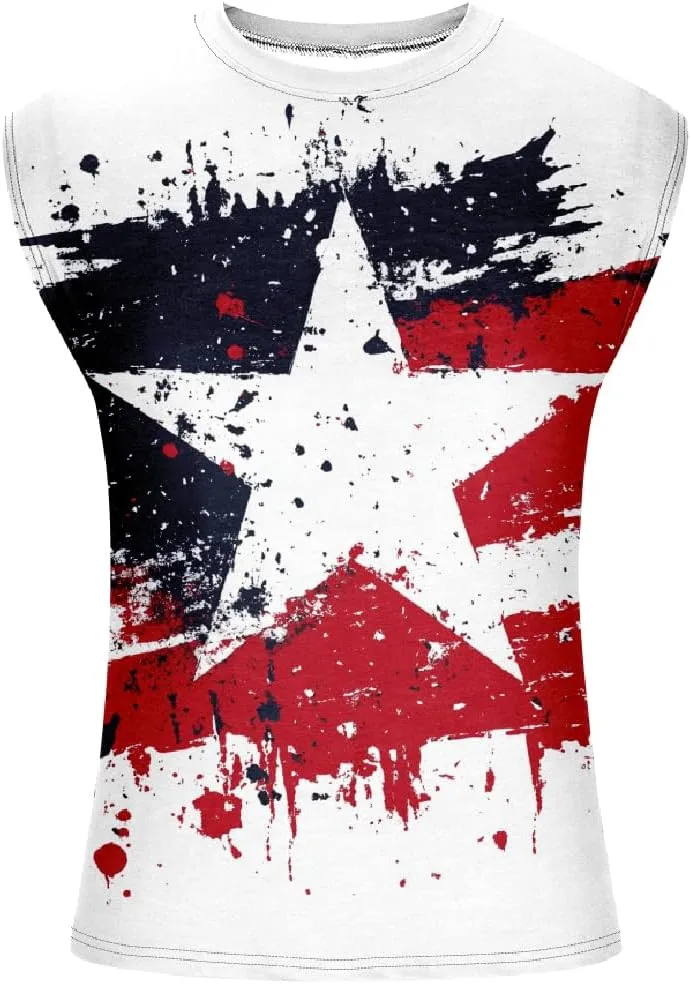 Mens Cotton Muscle Tank Tops American Flag Sleeveless Shirt Tops Oversized Sport Workout Crewneck Summer Top