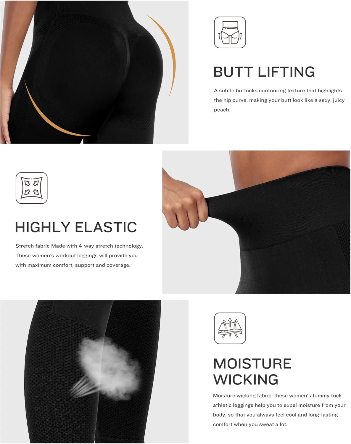 NORMOV Seamless Workout Butt Lifting Leggings - Booty Scrunch Gym Leggings for Women