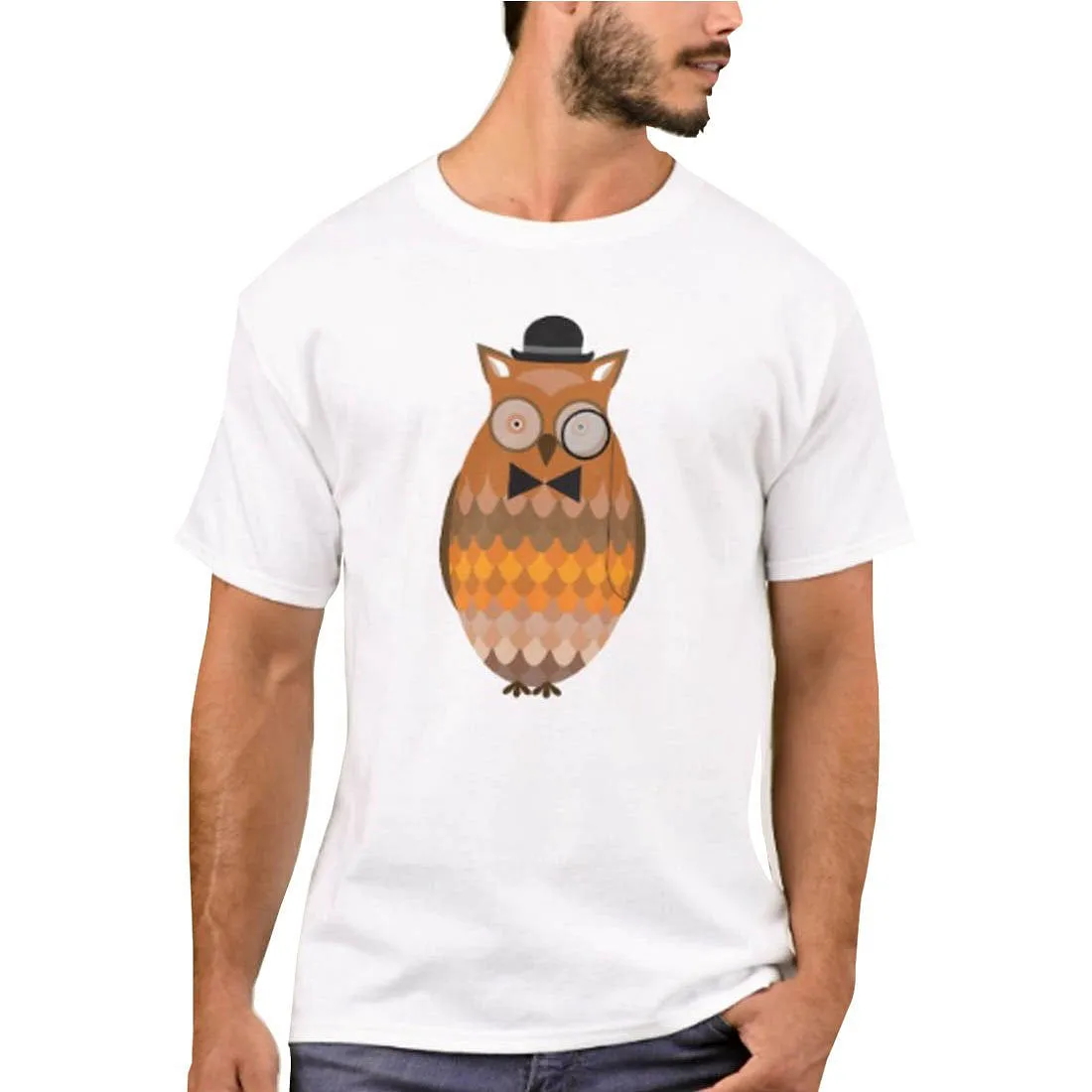 Nutcase Designer Round Neck Men's T-Shirt Wrinkle-Free Poly Cotton Tees - Hipster Owl