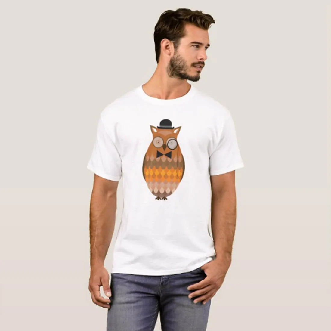 Nutcase Designer Round Neck Men's T-Shirt Wrinkle-Free Poly Cotton Tees - Hipster Owl