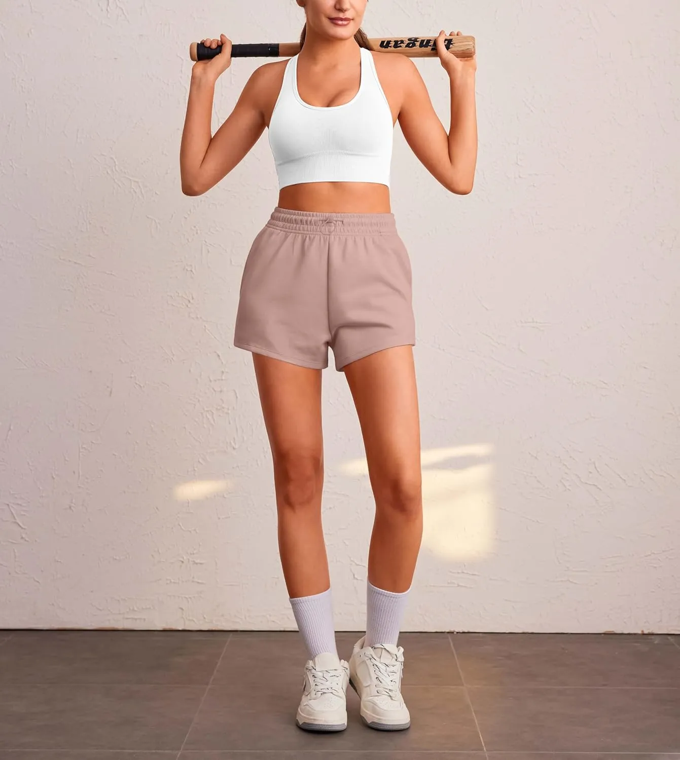 PINSPARK Sweat Shorts Women Lounge Athletic Short High Waisted Summer Sweatshorts Drawstring with Pockets