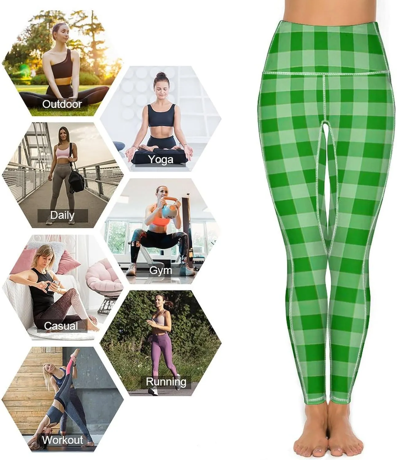 Plaid Women Leggings High Waist Yoga Pants with Pockets for Women Tummy Control Workout Trousers