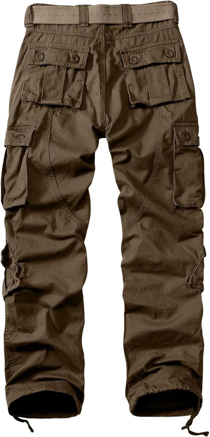 Sobrisah Mid Low Rise Cargo Pants for Men Youth Comfy Cotton Casual Streetwear Military Combat Work TrousersNo Belt