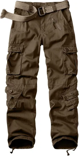 Sobrisah Mid Low Rise Cargo Pants for Men Youth Comfy Cotton Casual Streetwear Military Combat Work TrousersNo Belt