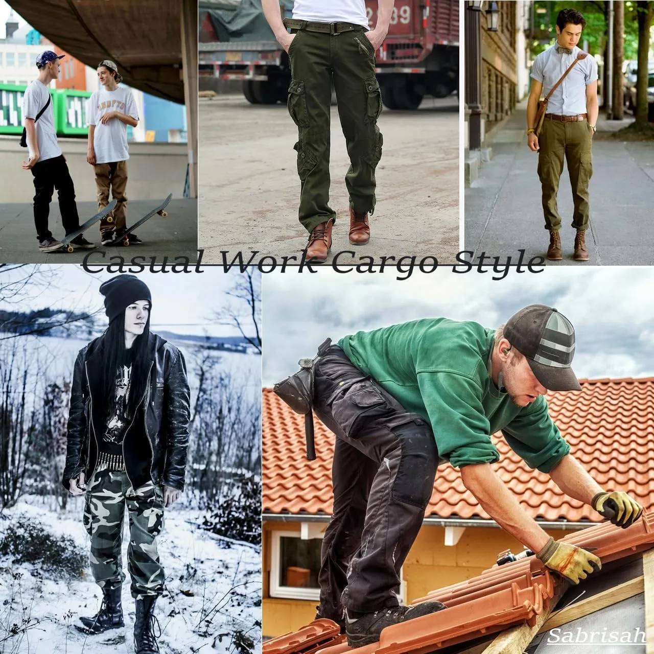 Sobrisah Mid Low Rise Cargo Pants for Men Youth Comfy Cotton Casual Streetwear Military Combat Work TrousersNo Belt