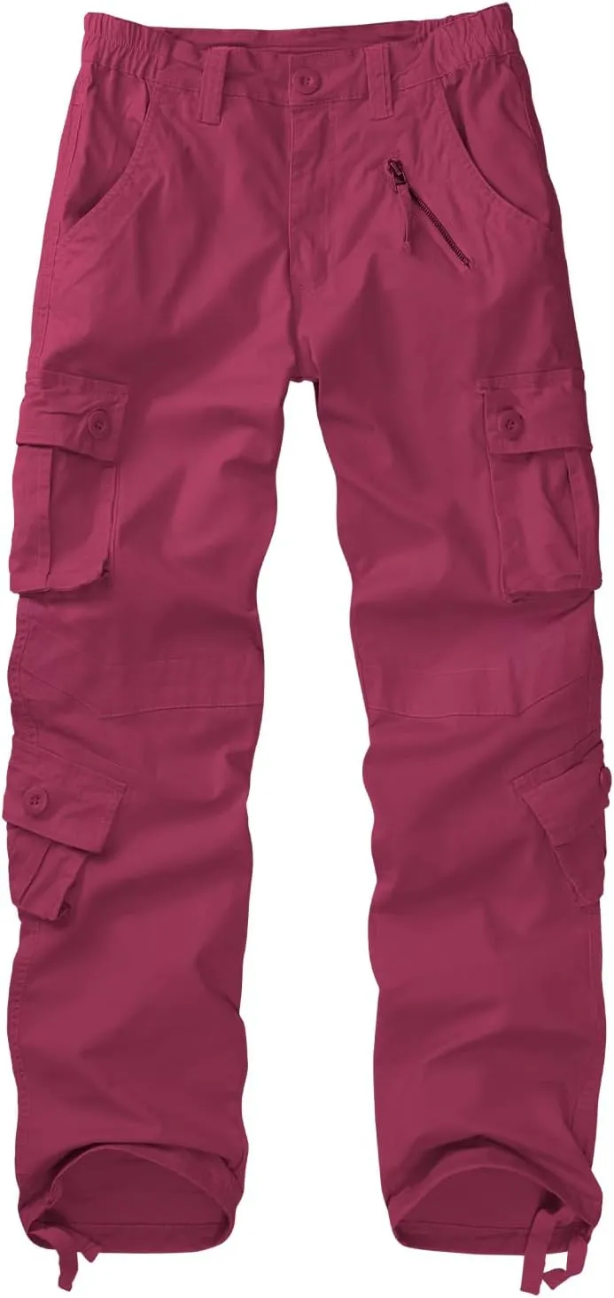 Sobrisah Women Mid-Rise Cargo Pants Heavy Cotton Casual Pants 8 Pockets Regular Fit/Plus Size Military Work Trousers