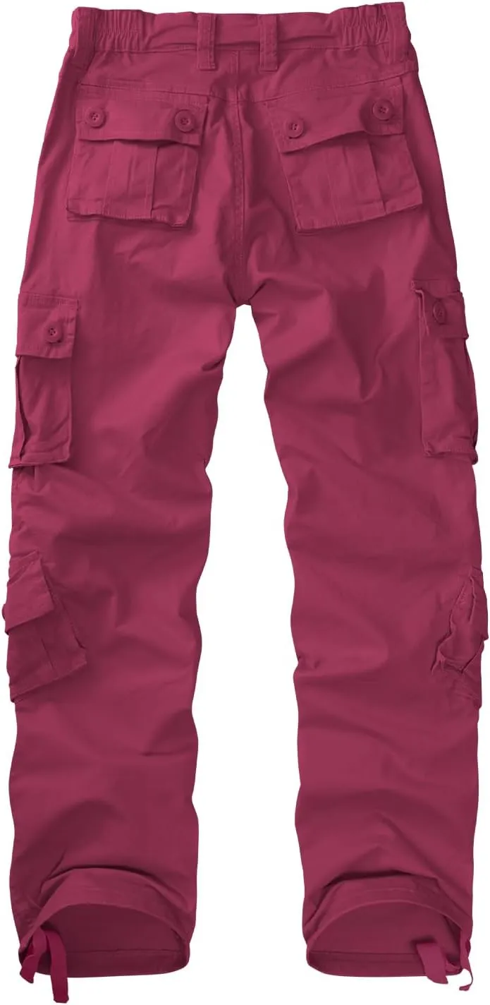 Sobrisah Women Mid-Rise Cargo Pants Heavy Cotton Casual Pants 8 Pockets Regular Fit/Plus Size Military Work Trousers