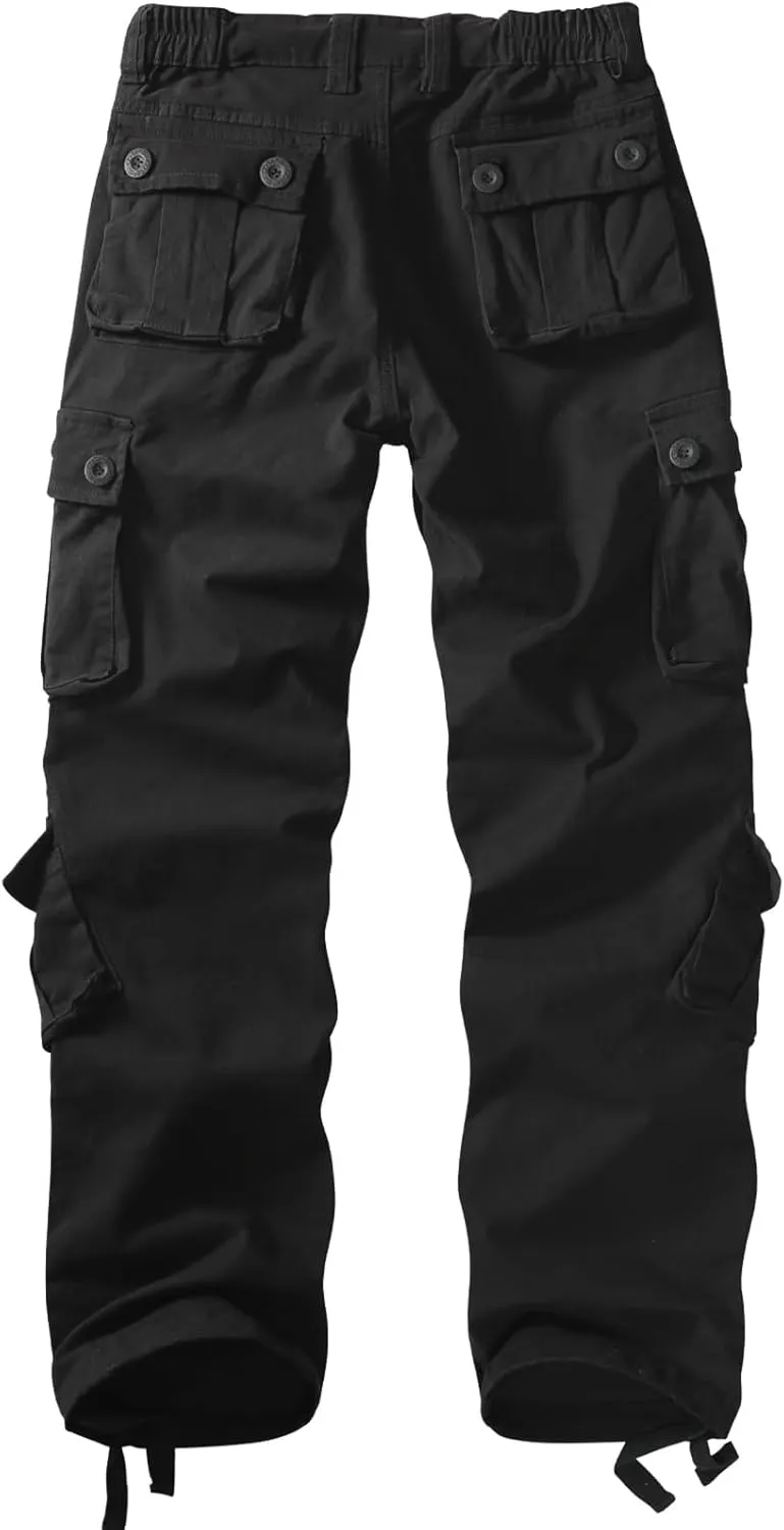 Sobrisah Women Mid-Rise Cargo Pants Heavy Cotton Casual Pants 8 Pockets Regular Fit/Plus Size Military Work Trousers