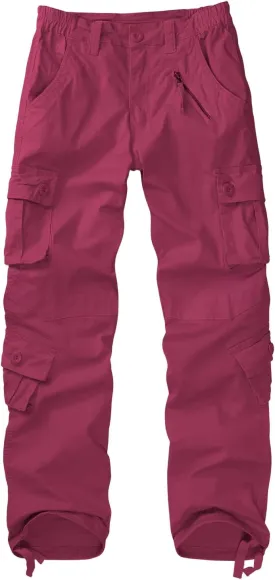 Sobrisah Women Mid-Rise Cargo Pants Heavy Cotton Casual Pants 8 Pockets Regular Fit/Plus Size Military Work Trousers