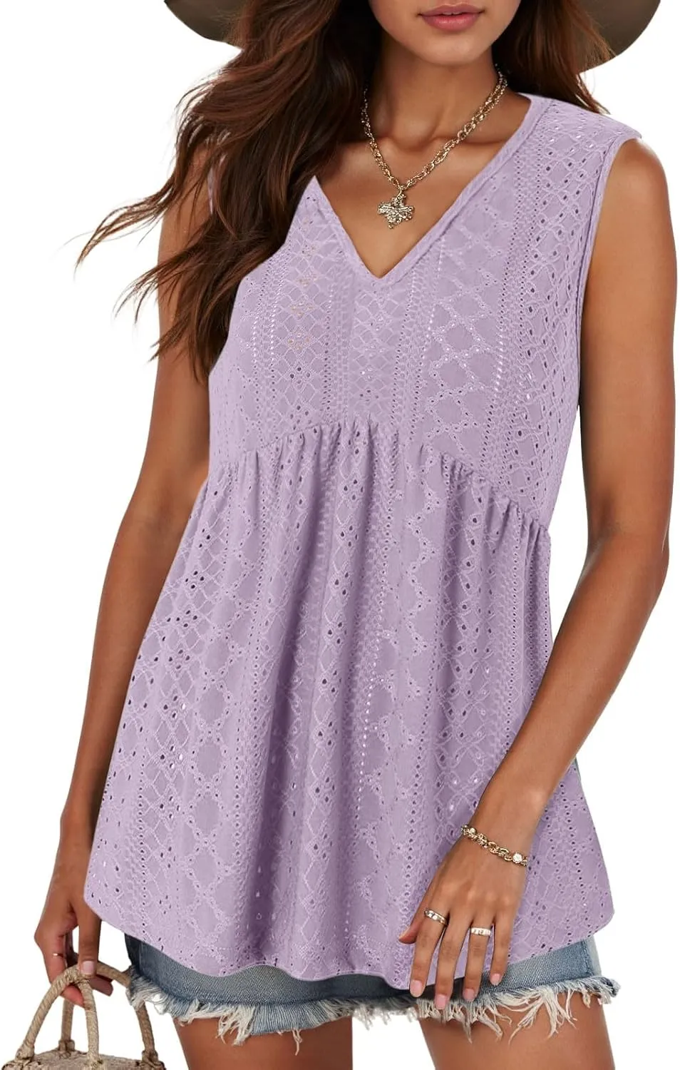 Tank Top for Women 2025 Flowy Peplum Tops for Women Dressy Sleeveless V Neck Babydoll Tank Tops Women