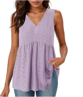 Tank Top for Women 2025 Flowy Peplum Tops for Women Dressy Sleeveless V Neck Babydoll Tank Tops Women