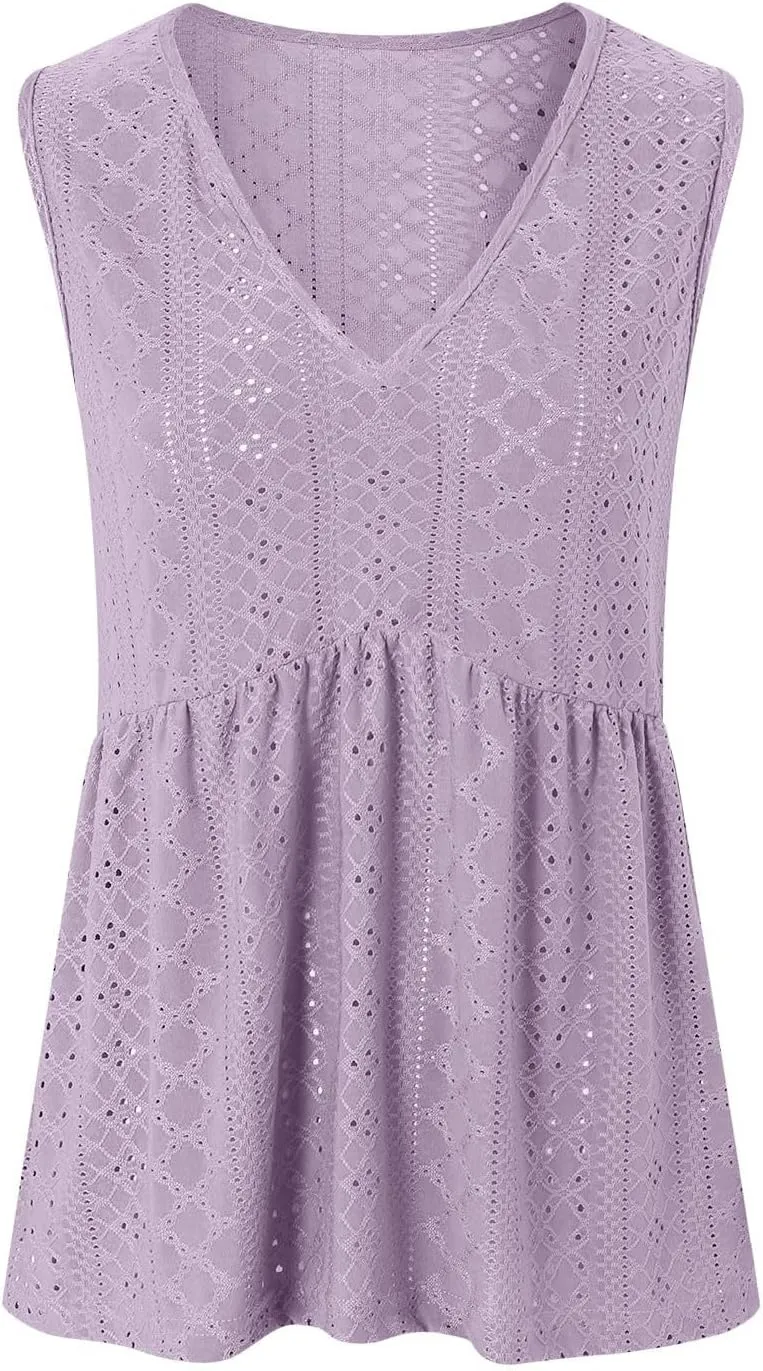 Tank Top for Women 2025 Flowy Peplum Tops for Women Dressy Sleeveless V Neck Babydoll Tank Tops Women