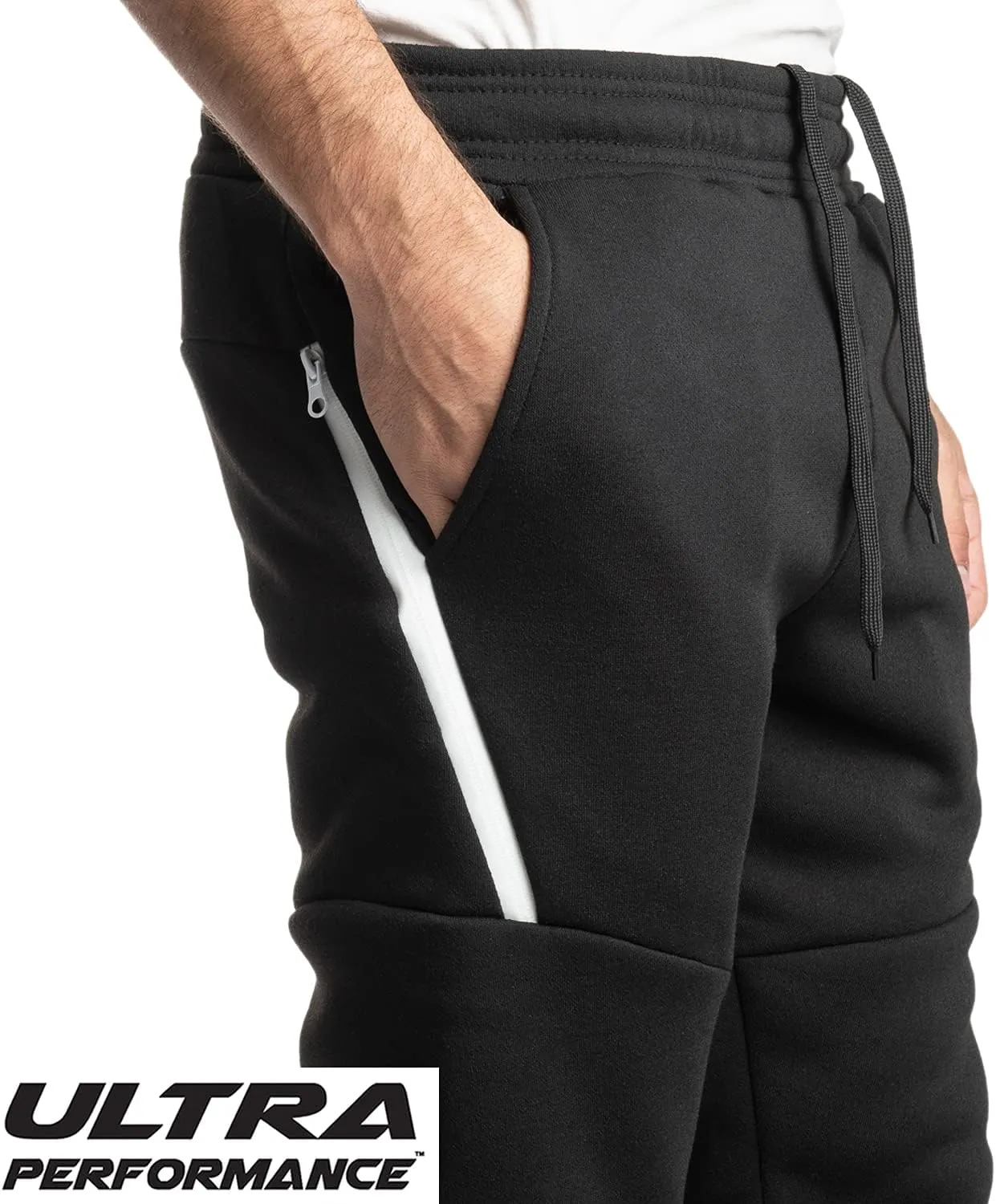 Ultra Performance 3 Pack Fleece Active Tech Joggers for Men, Mens Sweatpants with Zipper Pockets