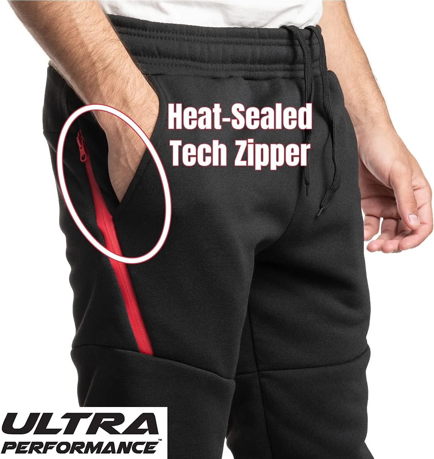 Ultra Performance 3 Pack Fleece Active Tech Joggers for Men, Mens Sweatpants with Zipper Pockets