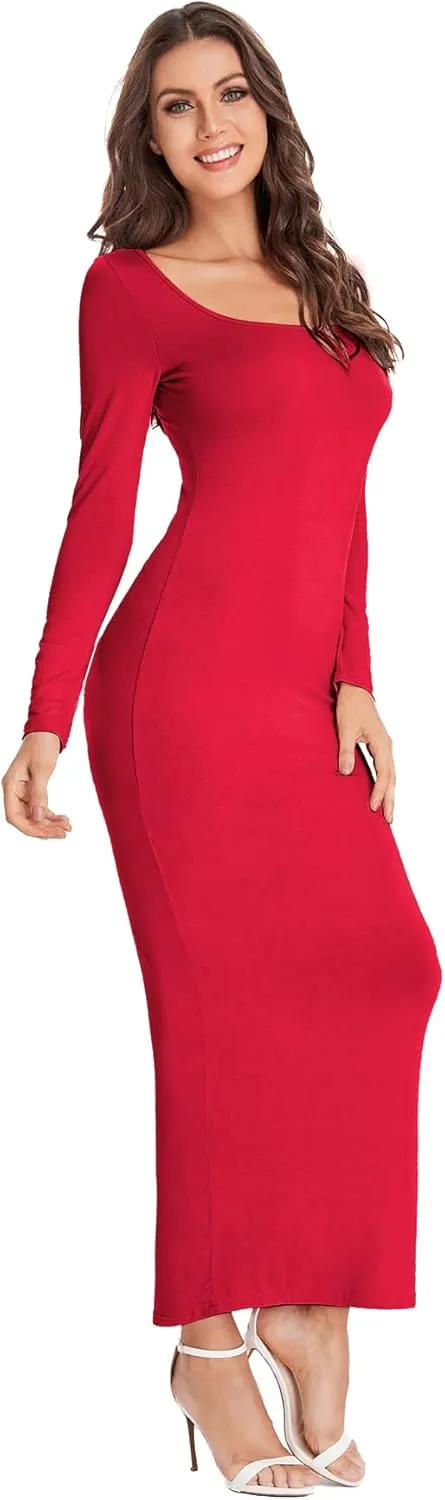 Verdusa Women's Long Sleeve Square Neck Bodycon Maxi Long Dress