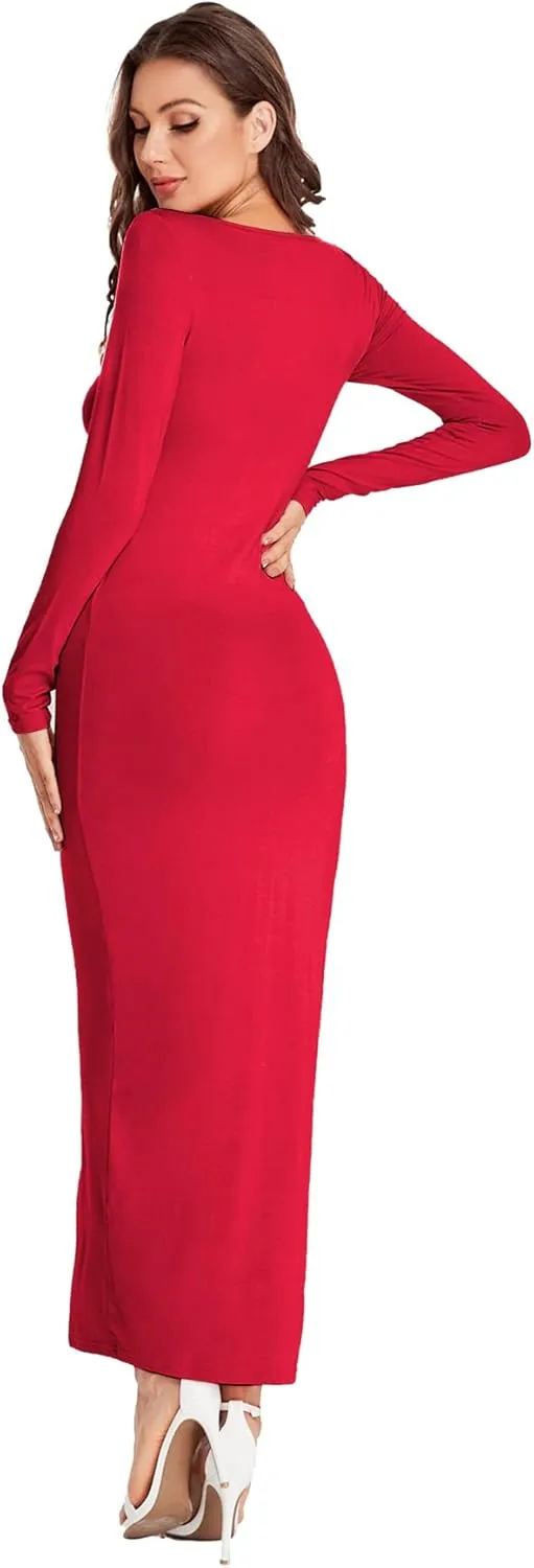 Verdusa Women's Long Sleeve Square Neck Bodycon Maxi Long Dress