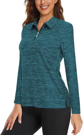 Viracy Womens Golf Shirt UPF50  Sun Protection Long Sleeve 1/4 Zip Up Polo Workout Tops Fast Dry Fit Moisture Wicking