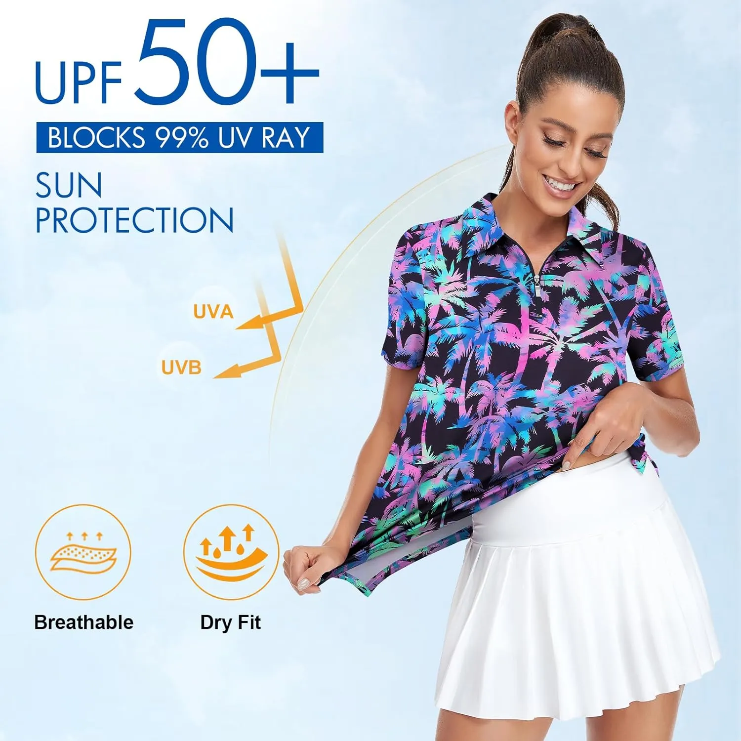 Viracy Womens Golf Shirt UPF50  Sun Protection Short Sleeve 1/4 Zip Up Polo Workout Tops Fast Dry Fit Moisture Wicking