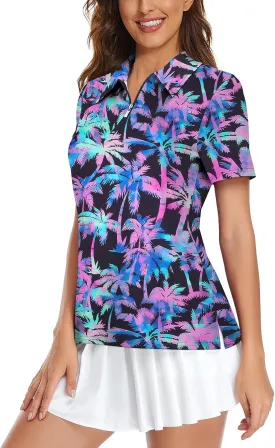 Viracy Womens Golf Shirt UPF50  Sun Protection Short Sleeve 1/4 Zip Up Polo Workout Tops Fast Dry Fit Moisture Wicking
