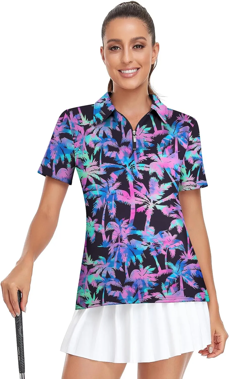 Viracy Womens Golf Shirt UPF50  Sun Protection Short Sleeve 1/4 Zip Up Polo Workout Tops Fast Dry Fit Moisture Wicking