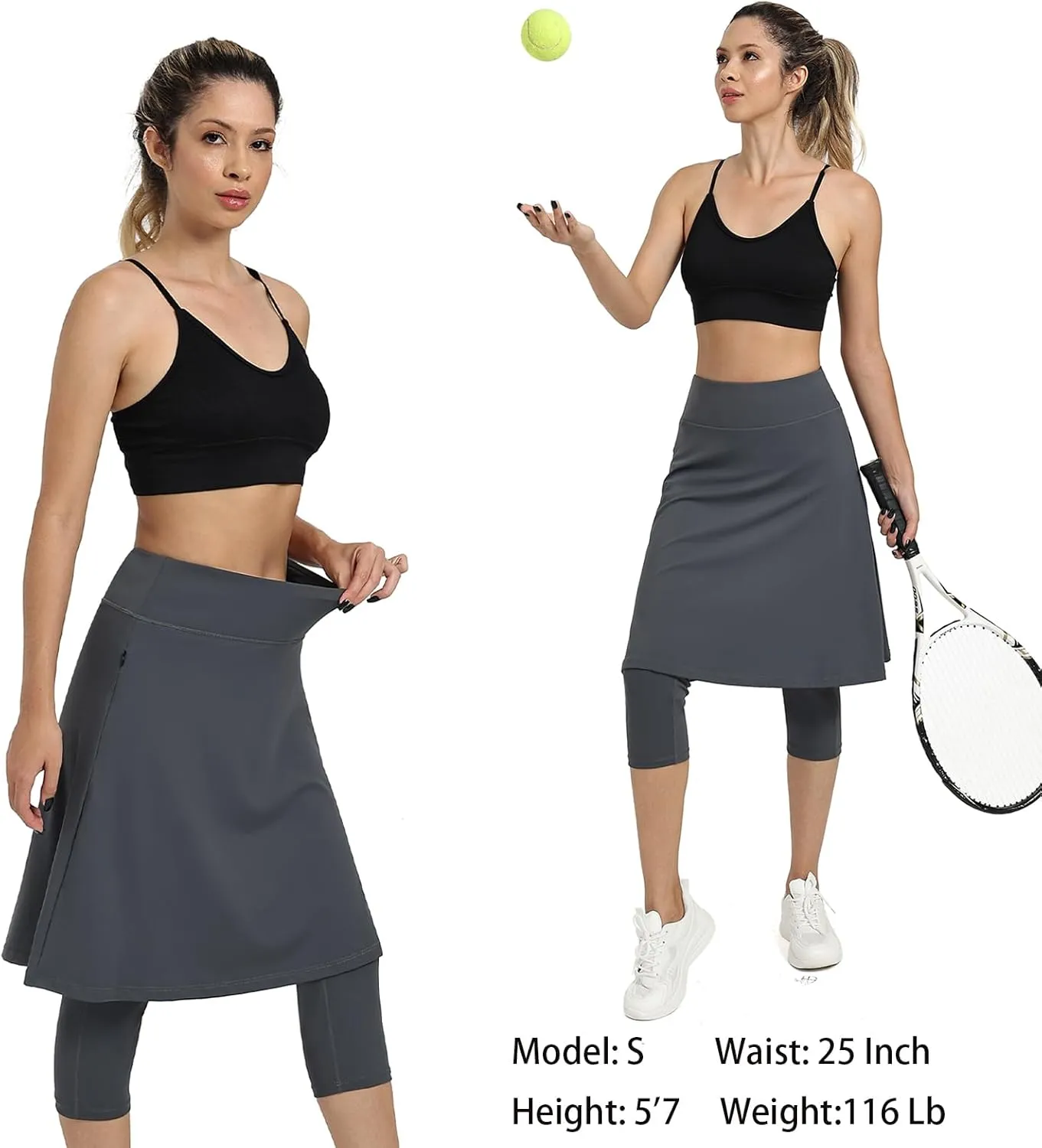 Women Athletic Knee Length Skirts with Leggings,Skorts Leggings&Skirted Capris Skorts for Women Yoga Pockets