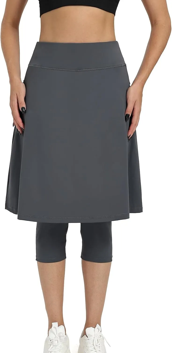 Women Athletic Knee Length Skirts with Leggings,Skorts Leggings&Skirted Capris Skorts for Women Yoga Pockets
